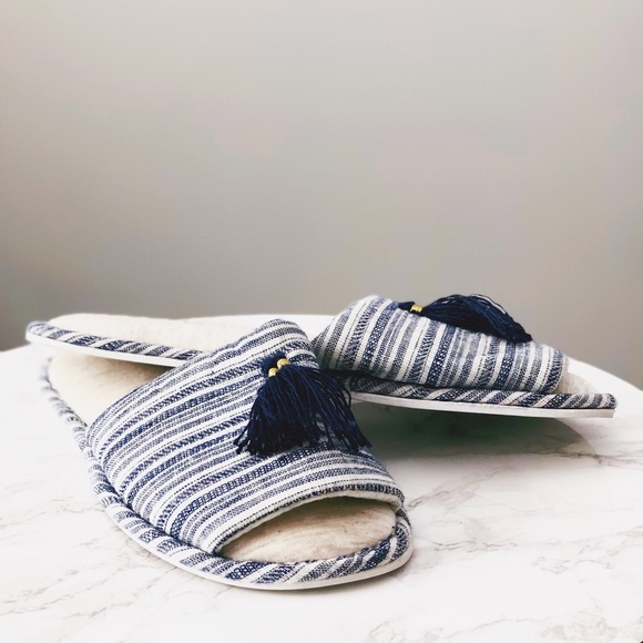 Navy Tassel Slip On Slippers - Picture 2 of 2